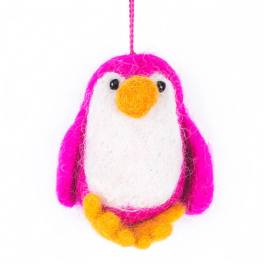 Pingouin rose biodégradable en feutre fait main