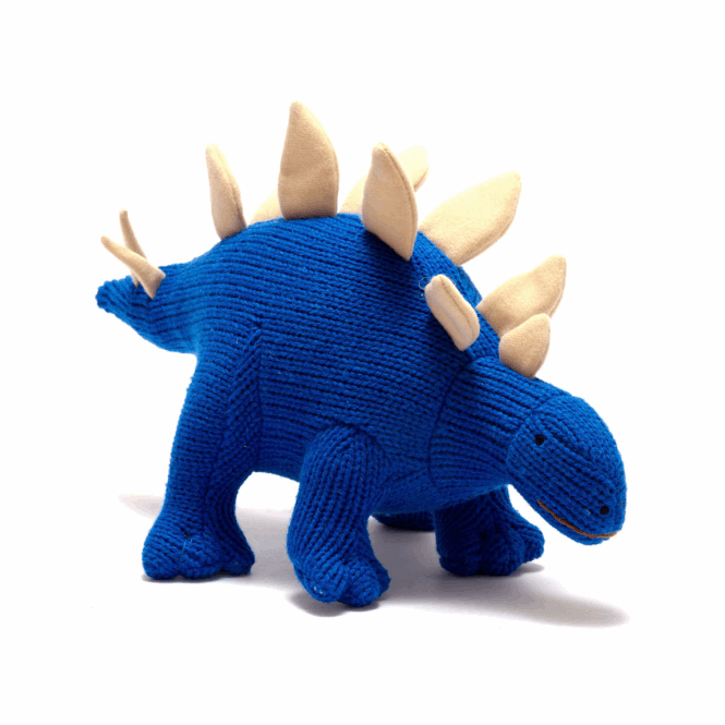 Stégosaure bleu tricoté